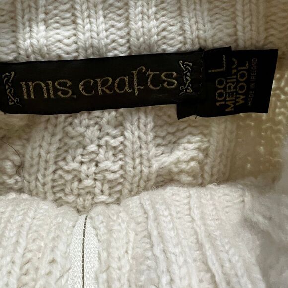 Inis Crafts Ireland Merino Wool Fisherman Cable Knit Zip Sweater Cream Small - Picture 6 of 7